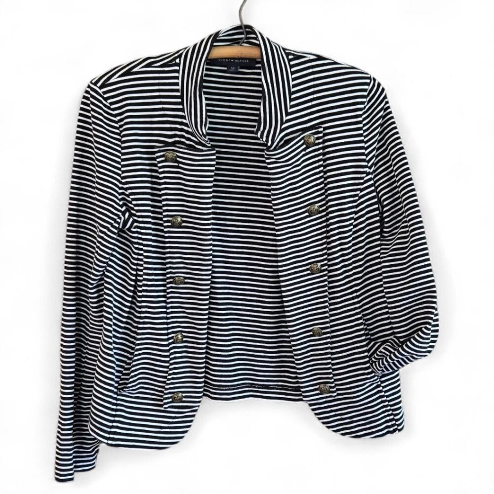 Tommy Hilfiger Navy White Striped Nautical Military Blazer Jacket S/P